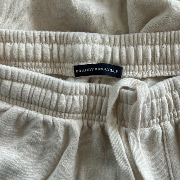 Brandy Melville Cream Wide Leg Sweatpants Drawstring Lounge Pants One Size - Picture 3 of 6